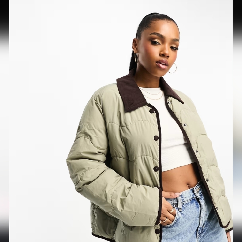 Vero Moda quilted jacket with cord collar and detail in stone| NWT | Size XL